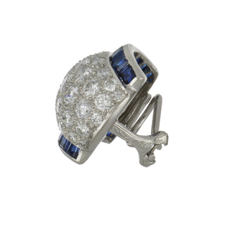 Vintage Oscar Heyman Platinum Sapphire Clip Earrings with Diamonds