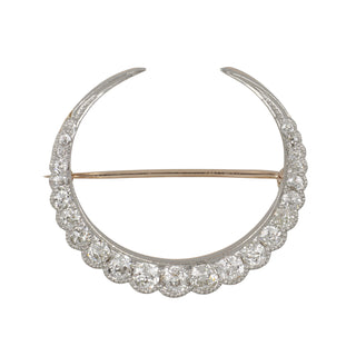 Edwardian 18K Gold & Platinum Crescent Diamond Pin