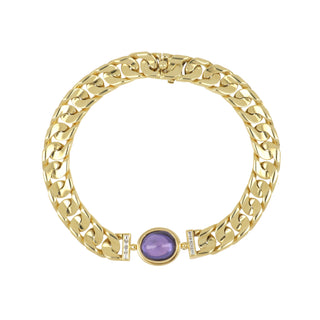 Bulgari 18K Gold Curb Link Purple Sapphire Bracelet