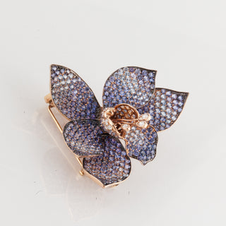 Estate 18K Rose Gold Sapphire Iris Brooch with Diamonds