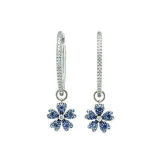 Lisa Nik Diamond Pear Shaped Hoop Earrings with Sapphire Flower Drops
