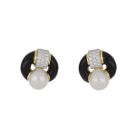 Vintage 1990s David Webb 18K Gold South Sea Pearland Diamond Earrings with Enamel