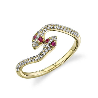 Shy Creation 14K Gold Diamond and Ruby Snake Band