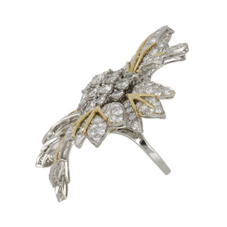 Estate Platinum and 18K Gold Diamond Flower Cocktail Ring