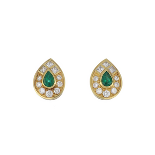 Vintage/Estate 18K Gold Emeralds Clip Earrings with Diamonds