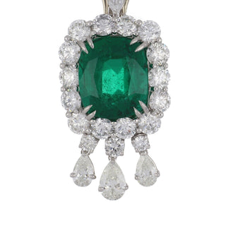 Platinum Emerald Drop Earrings with Diamonds