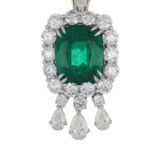 Platinum Emerald Drop Earrings with Diamonds