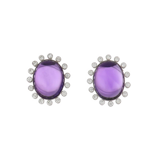 Estate Platinum Amethyst Button Earrings with Diamonds