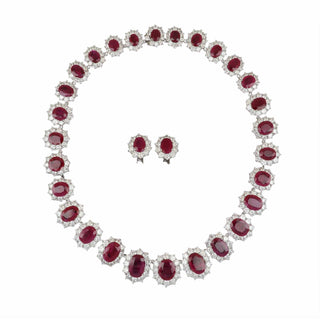 Estate 18K White Gold & Platinum East African Ruby & Diamond Jewelry Suite