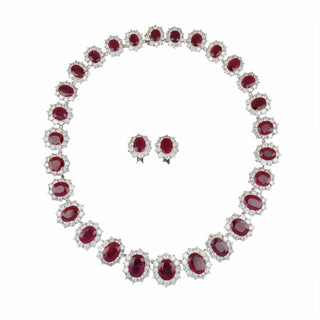 Estate 18K White Gold & Platinum East African Ruby & Diamond Jewelry Suite