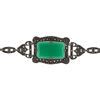 Art Deco Sterling Silver Chalcedony Link Bracelet