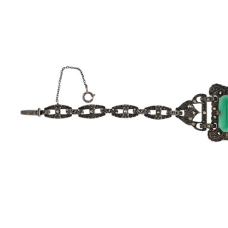 Art Deco Sterling Silver Chalcedony Link Bracelet