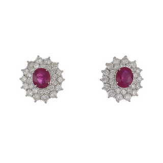 Vintage/Estate White Platinum Rubies Stud Earrings with Diamonds