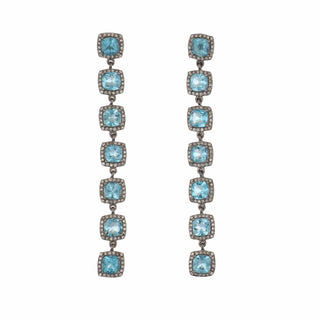 Sterling Silver Apatite and Diamond Drop Earrings