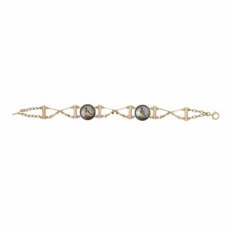 Victorian 14K Gold Rock Crystal Reverse Intaglio Sporting Link Bracelet