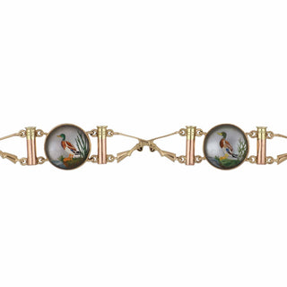Victorian 14K Gold Rock Crystal Reverse Intaglio Sporting Link Bracelet