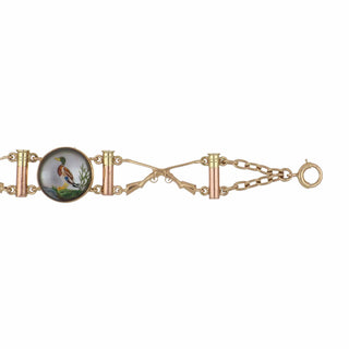 Victorian 14K Gold Rock Crystal Reverse Intaglio Sporting Link Bracelet
