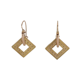 Victorian Etruscan Revival Two-Tone Gold Squared Drop Earrings