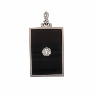 Art Deco Platinum Engraved Onyx Pendant with Old European-Cut Diamonds