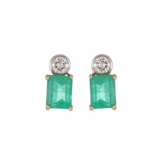 Tenenbaum Emerald-Cut Emerald Stud Earrings with Diamonds