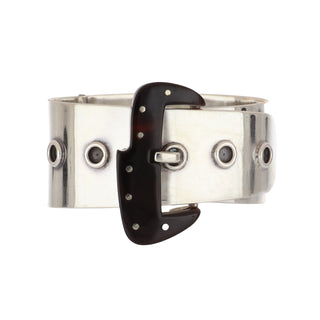 Vintage 1970s Taxco Sterling Silver Tortoiseshell Buckle Bangle Bracelet