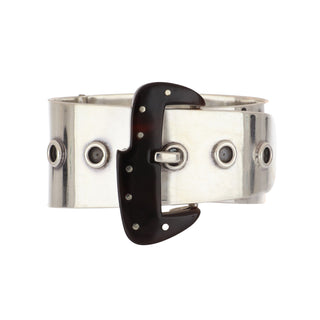 Vintage 1970s Taxco Sterling Silver Tortoiseshell Buckle Bangle Bracelet
