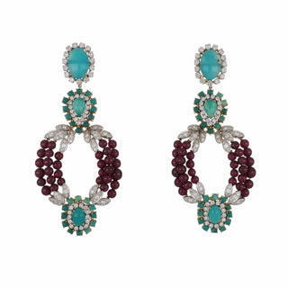 Vintage Garnet, Chrysocolla and Diamond Drop Earrings
