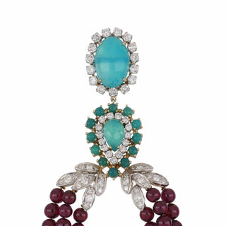Vintage Garnet, Chrysocolla and Diamond Drop Earrings