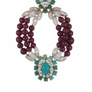 Vintage Garnet, Chrysocolla and Diamond Drop Earrings