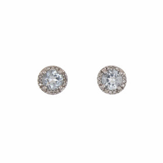 Estate Mixed Metal Aquamarine and Diamond Halo Stud Earrings