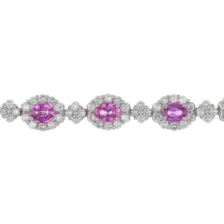 Estate Gregg Ruth 18K White Gold Pink Sapphire Link Bracelet
