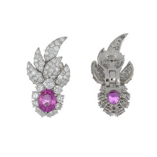 Estate Platinum Pink Sapphire Clip Earrings with Diamonds
