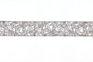 Edwardian Platinum Pierced Openwork Diamond Plaque Bracelet