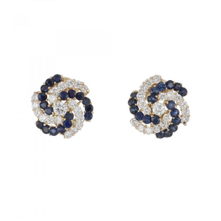 Vintage 14K Gold Sapphire & Diamond Pinwheel Earrings