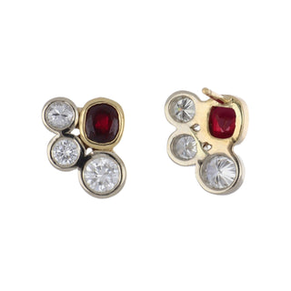 Tenenbaum Ruby & Diamond Cluster Stud Earrings
