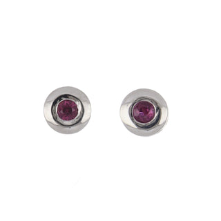 Tenenbaum 18K White Gold Flush-Set Ruby Stud Earrings
