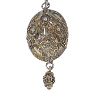 Victorian Sterling Silver Floral Filigree Drop Earrings