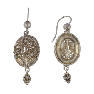 Victorian Sterling Silver Floral Filigree Drop Earrings