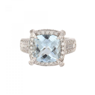Estate Charles Krypell 18K White Gold Aquamarine and Diamond Ring
