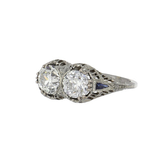 Art Deco GIA 1.10 Carat Old European-Cut Diamond Twin Stone Engagement Ring