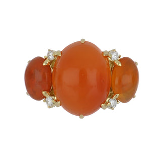 Estate 18K Gold Fire Opal 3 Stone Ring with Diamonds