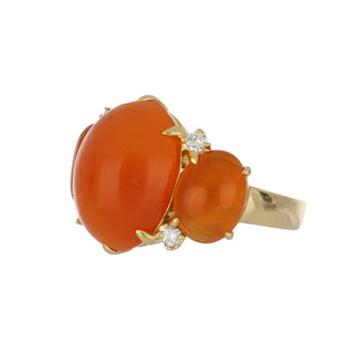 Estate 18K Gold Fire Opal 3 Stone Ring with Diamonds