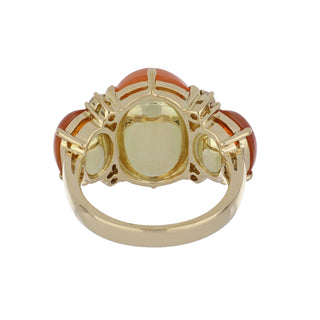 Estate 18K Gold Fire Opal 3 Stone Ring with Diamonds