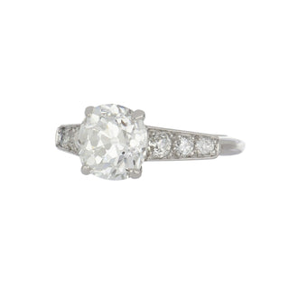 Art Deco Signed GIA 2.26 Carat Old Mine-Cut Diamond Solitaire with Side Stones Engagement Ring