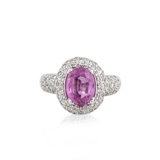 Estate 18K White Gold Pink Sapphire Ring with Diamonds