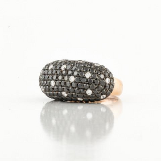 Estate 18K Rose Gold Black & White Diamond Bombe Ring