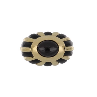 French Retro 18K Gold Garnet & Enamel Dome Ring