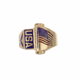 Important Retro 14K Gold Enamel WWII Victory Ring