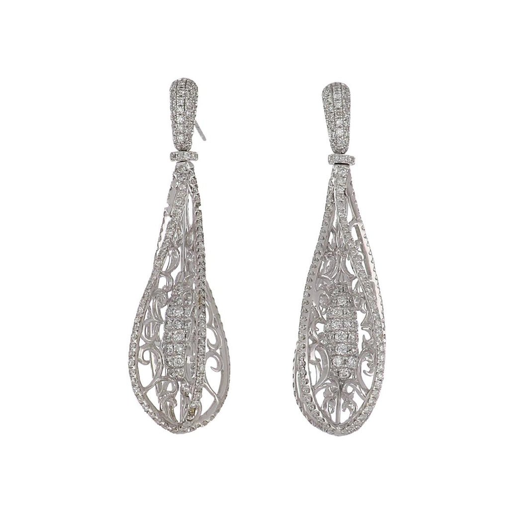 18K White Gold Openwork Swivel Diamond Dangle Earrings