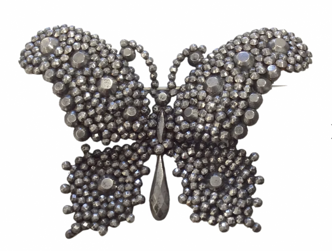 Cut steel early Victorian butterfly pin